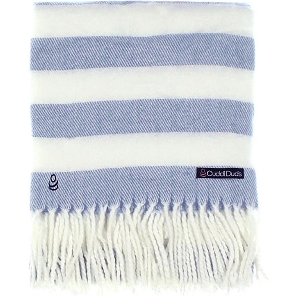 Cuddl Duds Blue White Striped Throw Blanket 50x60 Super Soft Fringe NWOT
